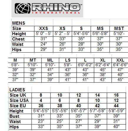 Rhino Size chart